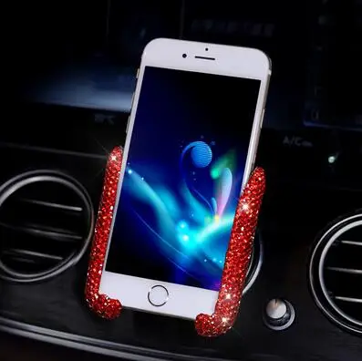 red phone holder Стразы, двойное USB Автомобильное зарядное устройство, украшения для автомобиля ручной работы с кристаллами, кабели для быстрой зарядки и передачи данных, автомобильные Декорации для iPhone и - Название цвета: red phone holder
