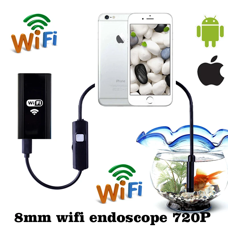 Wi Fi эндоскопа 8 мм Len 720 P Камера жесткий кабель инспекции бороскоп змея трубка USB