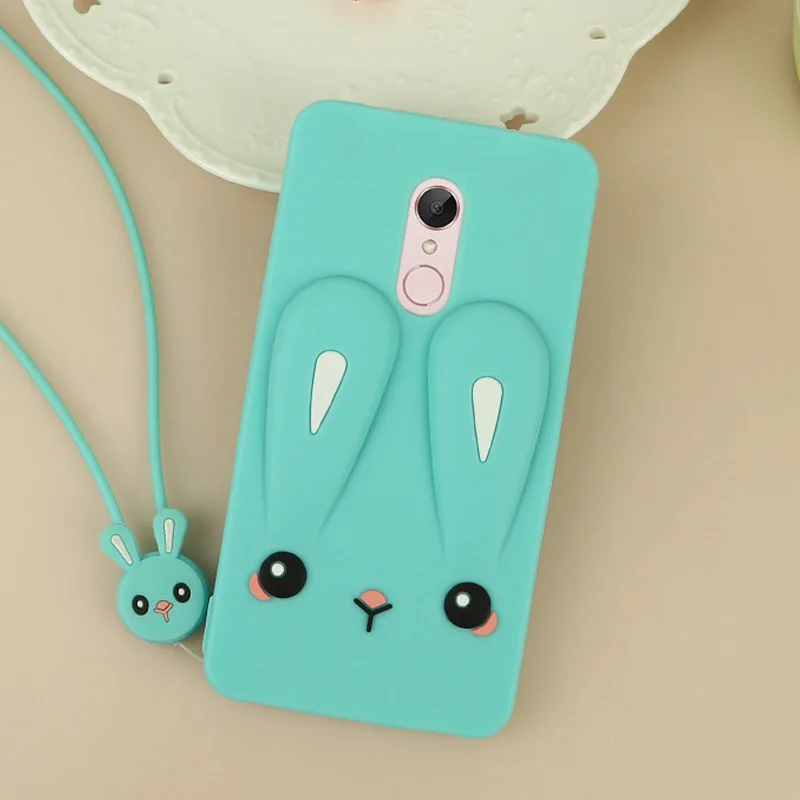 Очаровательный чехол для Xiaomi Redmi Note 5 Plus 3s 3 5A 4A 4X 6A с милым тисненым Кроликом, задняя крышка с силиконовым ремешком, чехол для телефона Fundas