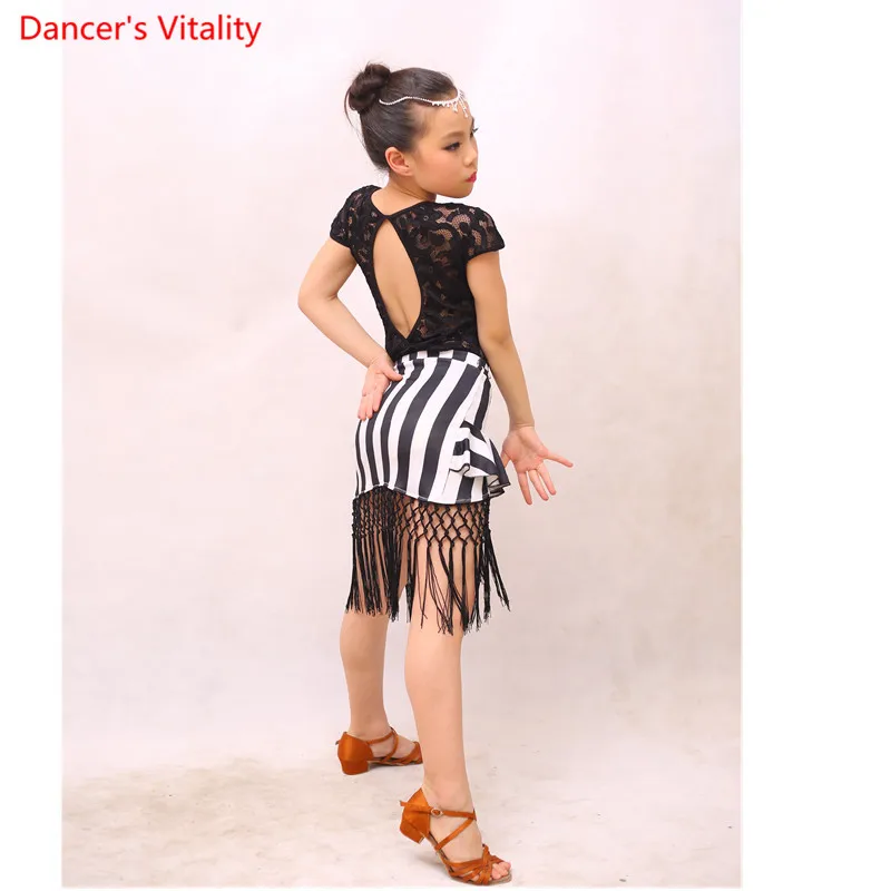 

2018 New Girls Latin Dance Suit Lace Dance Costumes Kids Stage Practice Performance Uniform Children Salsa Ballroom Shirt Skirt