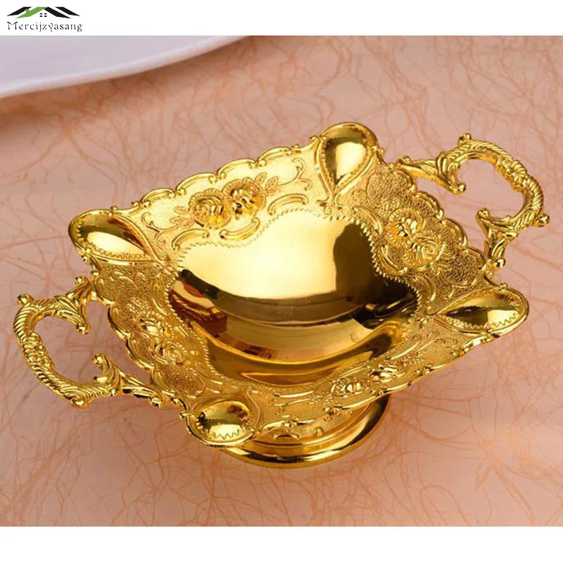 Новые элегантные блестящие золотистые фрукты блюдо с ручкой фруктовый десерт