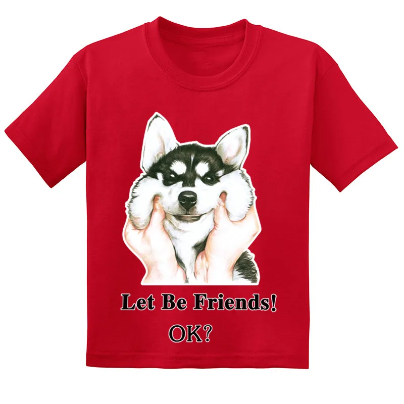 Детская Милая хлопковая футболка лидер продаж забавная Хаски с собакой Let Be Friend