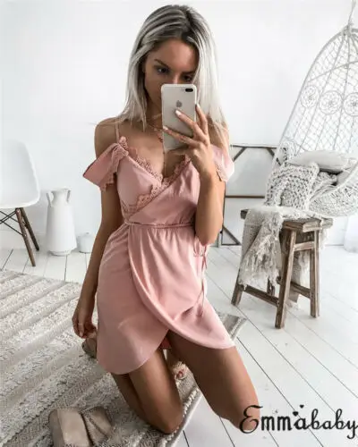 2019 Women arrival Summer Short Mini Dress Casual Sleeveless V Neck | Женская одежда