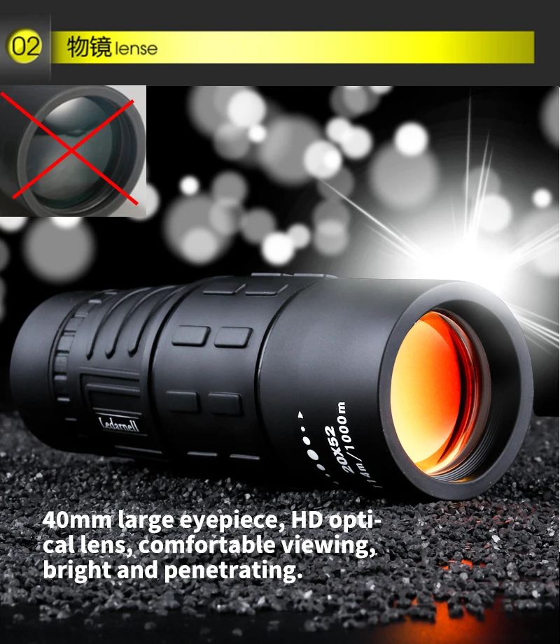 Ledarnell 20X52 HD монокулярный телескоп с двойной регулировкой фокусировки