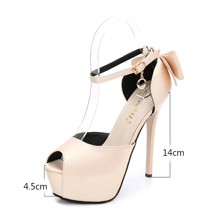 14cm Apricot Туфли-лодочки на высоком каблуке и платформе с открытым носком; женская обувь; свадебные туфли; женские туфли-лодочки на шпильке для невесты; женская обувь; salto alto feminino - Цвет: 14cm Apricot