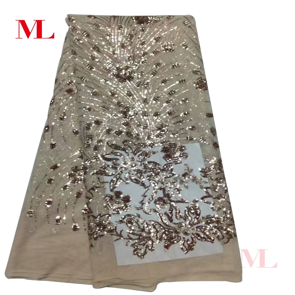 Мл 5 ярдов блестки нигерийская кружевная ткань Дубай французский кружевной тюль