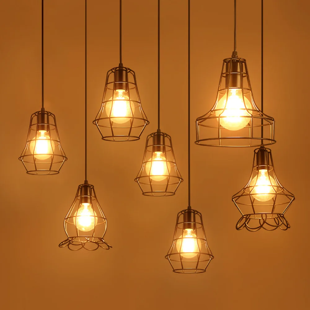 

Modern Pendant Light Black Iron Hanging Cage Vintage Retro Led Lamp Bulb E27 Dining Room Restaurant Bar Counter Industrial Loft