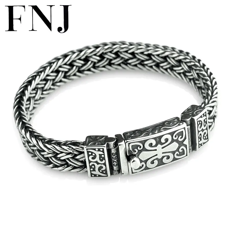

FNJ 925 Silver Weave Bracelet 11mm width New Fashion Wire-cable Chain Original S925 Thai Silver Bracelets for Women Men Jewelry
