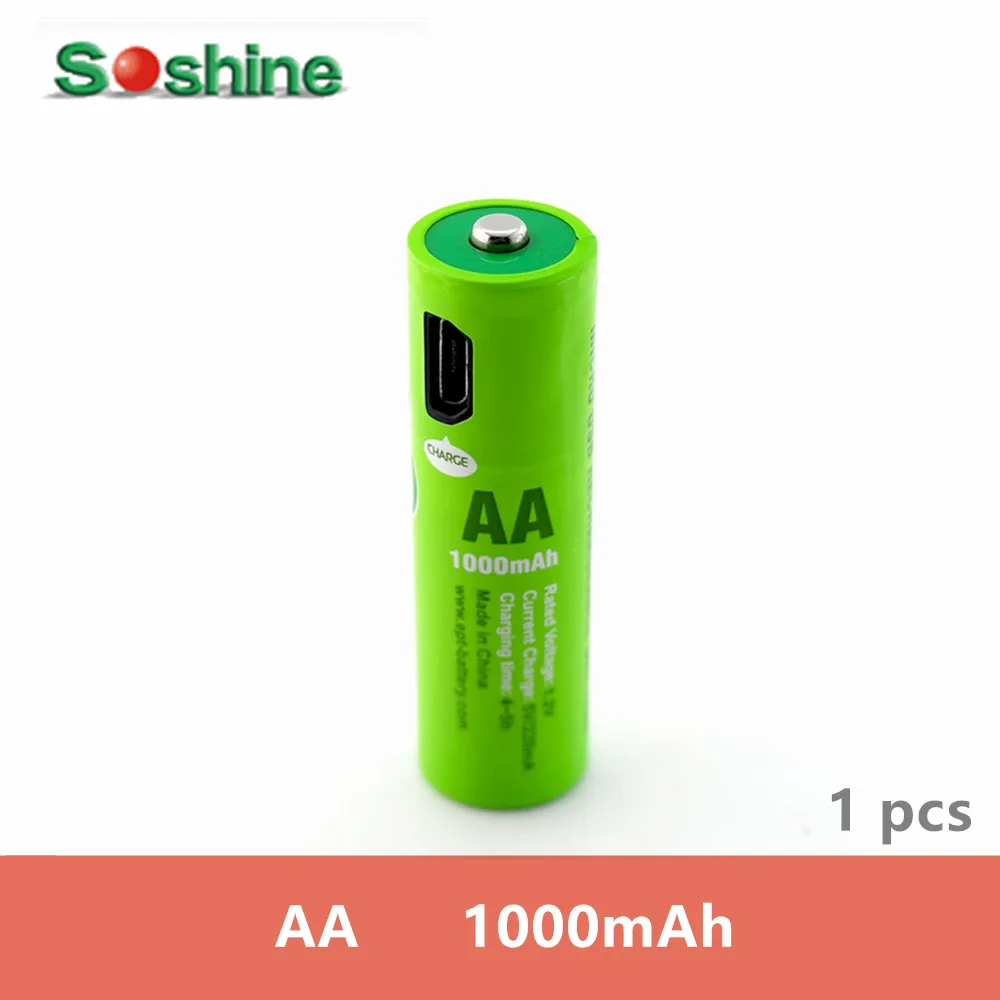 1 шт. оригинальный бренд Soshine USB AA 1000 мАч NiMH аккумуляторная батарея со встроенным