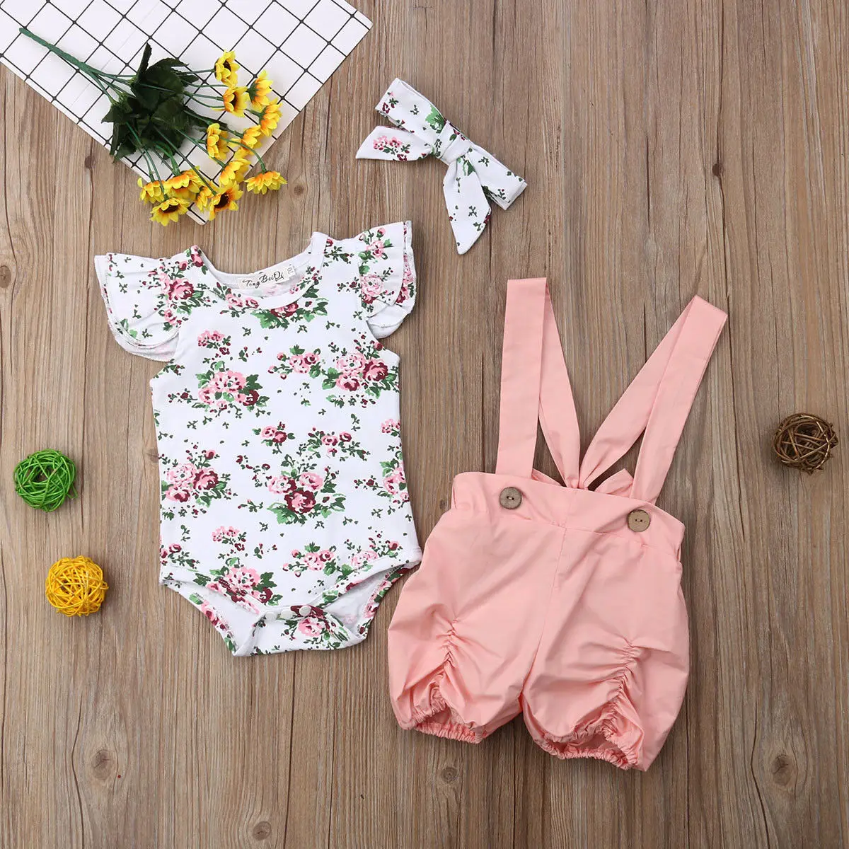 

Fashion Cute Girl Set 0-18M Newborn Kids Baby Girls Floral Tops Romper Bib Pants Overalls Outfit Clothes Set