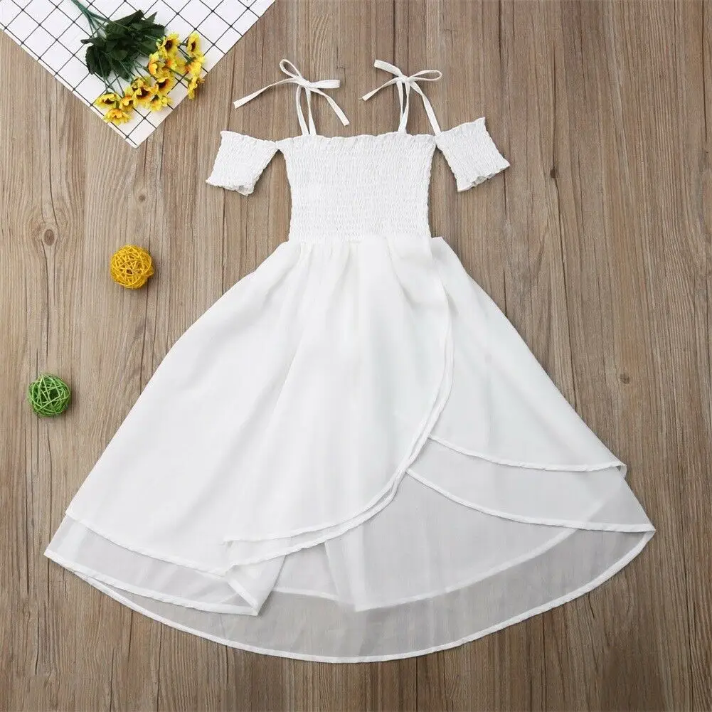 3-10Y Kids Girl Princess Dress Off Shoulder White Lace Shirred Dresses Holiday Pageant Party | Детская одежда и обувь