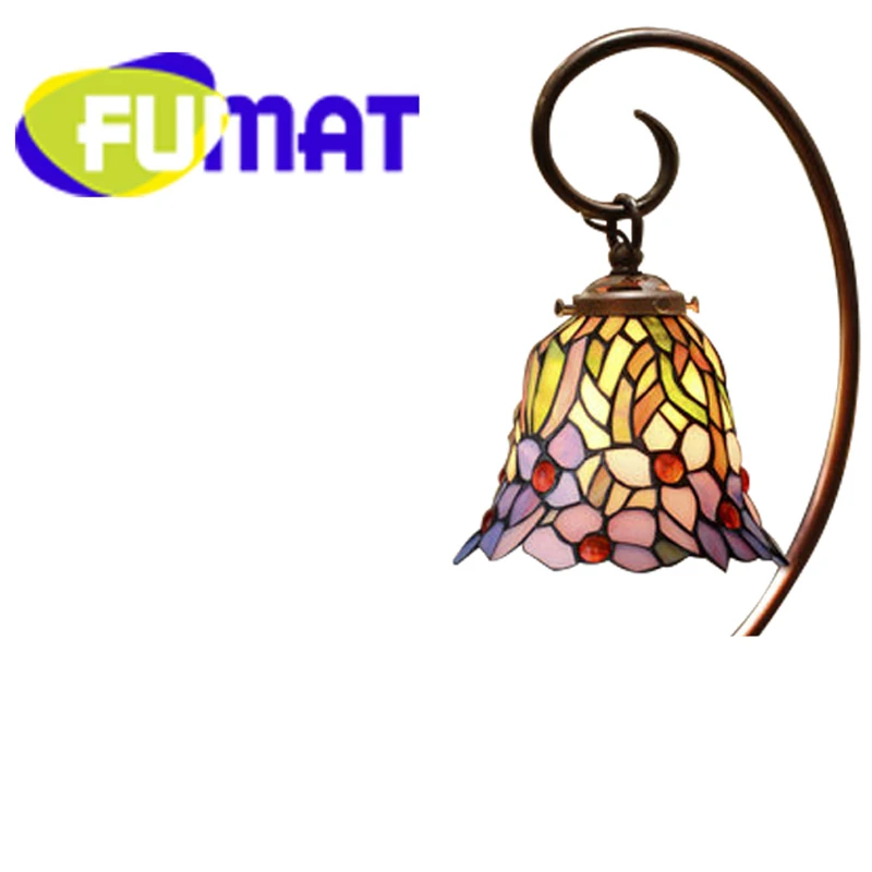 Настольная лампа FUMAT Tiffany светодиодная синяя Роза цветастое стекло