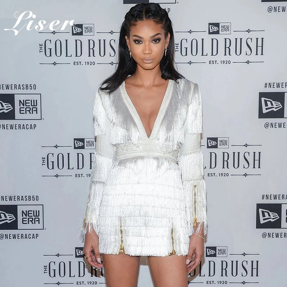 Женское Бандажное платье Liser Белое Облегающее Платье с треугольным вырезом и