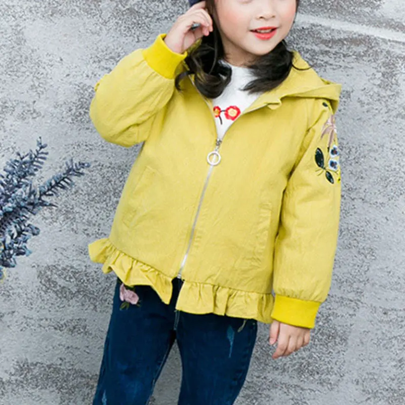 Autumn Baby Girls Jacket Hooded Long Sleeve Child Girl Clothes Cotton Kids Coat Retro Children's Outerwear Casual Fall Clothing | Детская