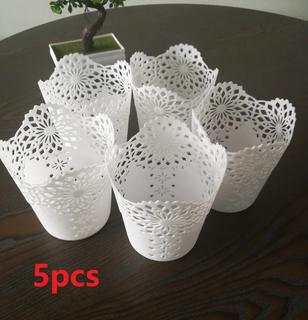 

5pc White Lace Hollow Makeup Brush Pen Storage Holder Desk Organizer Flower Vase Pot