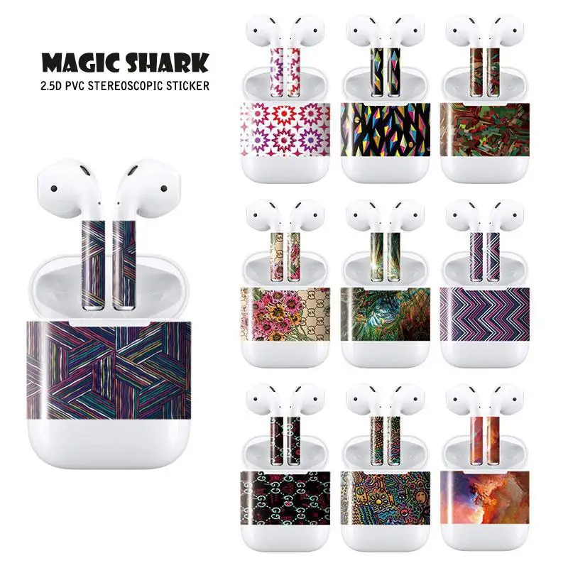Волшебная Акула цветок текстура дизайн для Apple Airpods шкуры всего тела Защитная