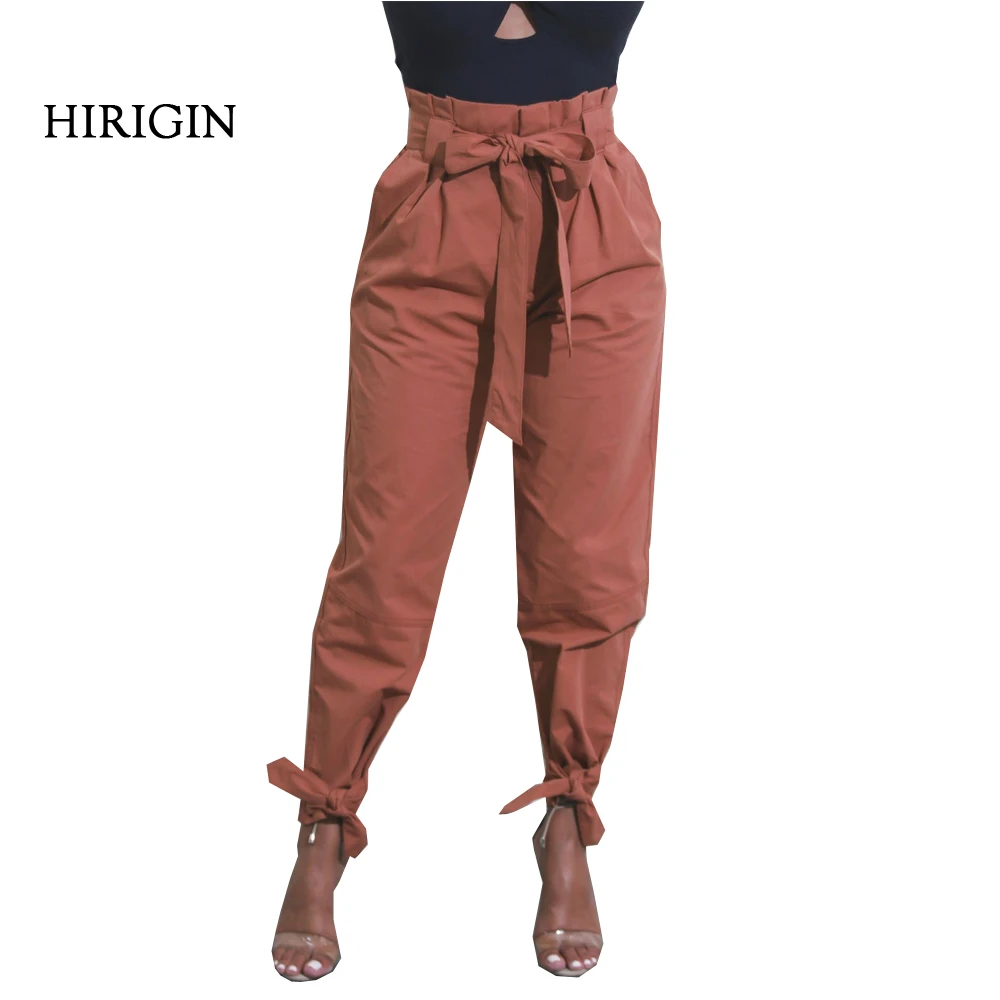 

women high waist harem pants bow tie drawstring sweet elastic waist pockets casual trousers pantalones