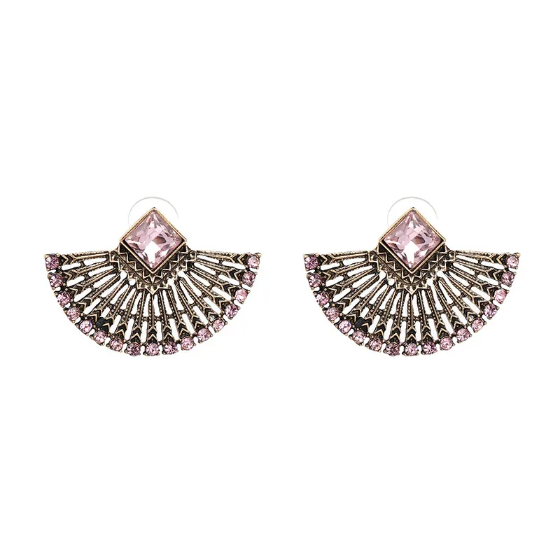 Pink1 Новые Элегантные эффектные геометрические большие CZ хрустальные веерные серьги-гвоздики для женщин Свадебные Brincos - Окраска металла: Pink1