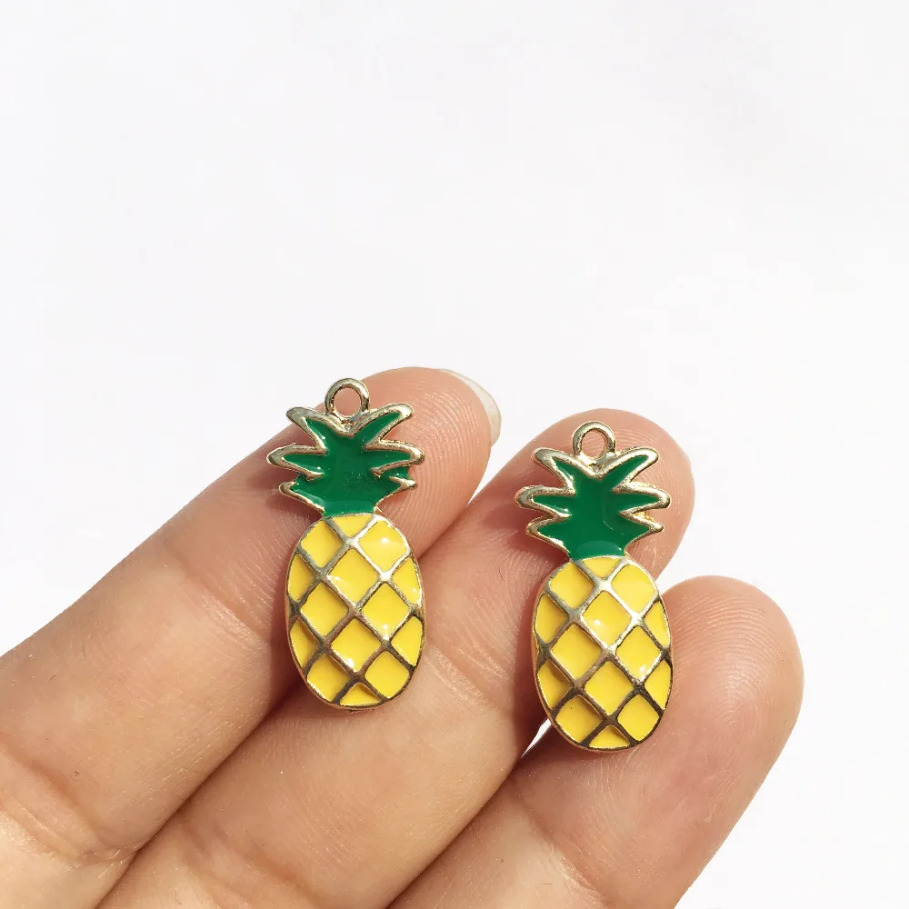 

Newest Oil Drop Fruit Pinapple Alloy Charms Gold Tone Metal DIY Enamel Floating Necklace Earring Phone Chain Pendant Charm
