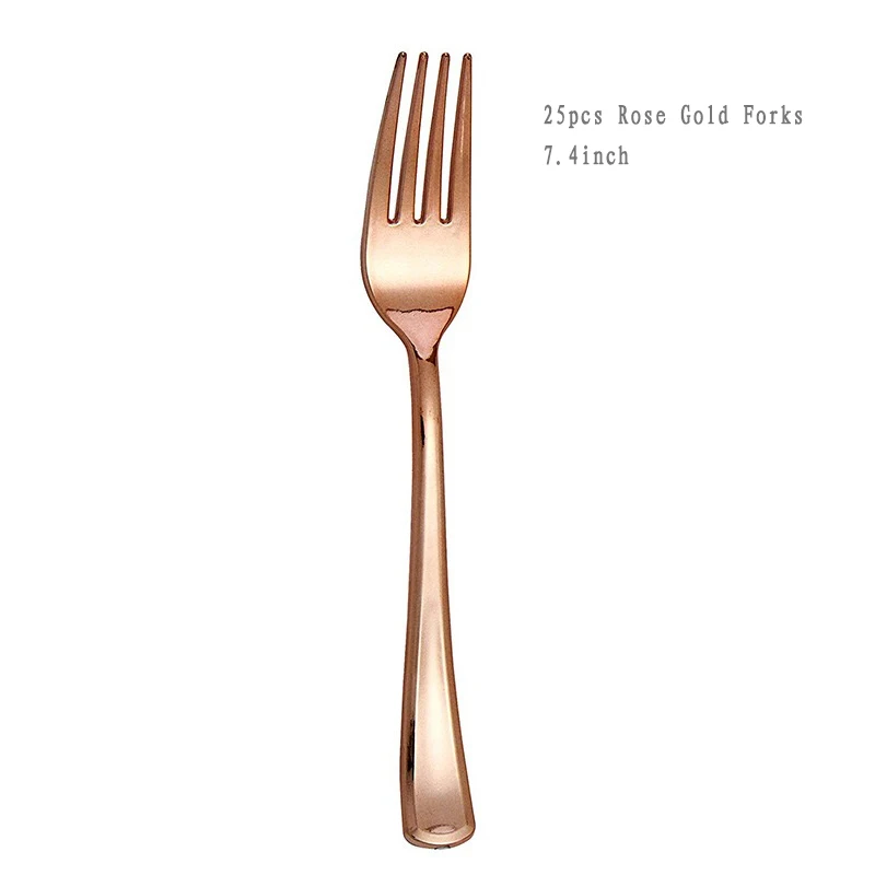 25Rose Gold Forks Розовое золото 25 шт одноразовые пластиковые тарелки для посуды 1 шт скатерть 7 шт воздушный шар для свадьбы детский душ принадлежности для дня рождения - Цвет: 25Rose Gold Forks