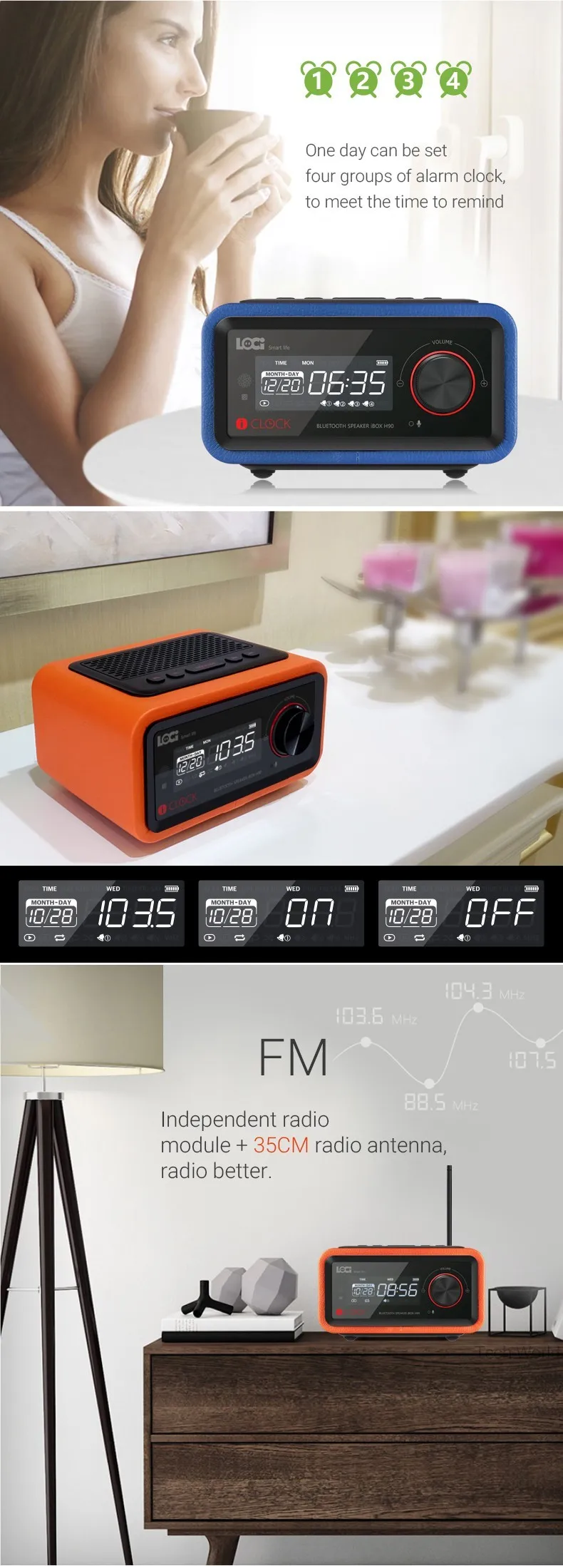Беспроводная Настройка сигнализации FM радио Функция Bluetooth плагин динамик портативный мультимедиа маленький стерео сабвуфер мини часы