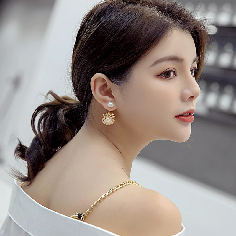 faux pearl earrings temperament simple hollow personality ball | Украшения и аксессуары