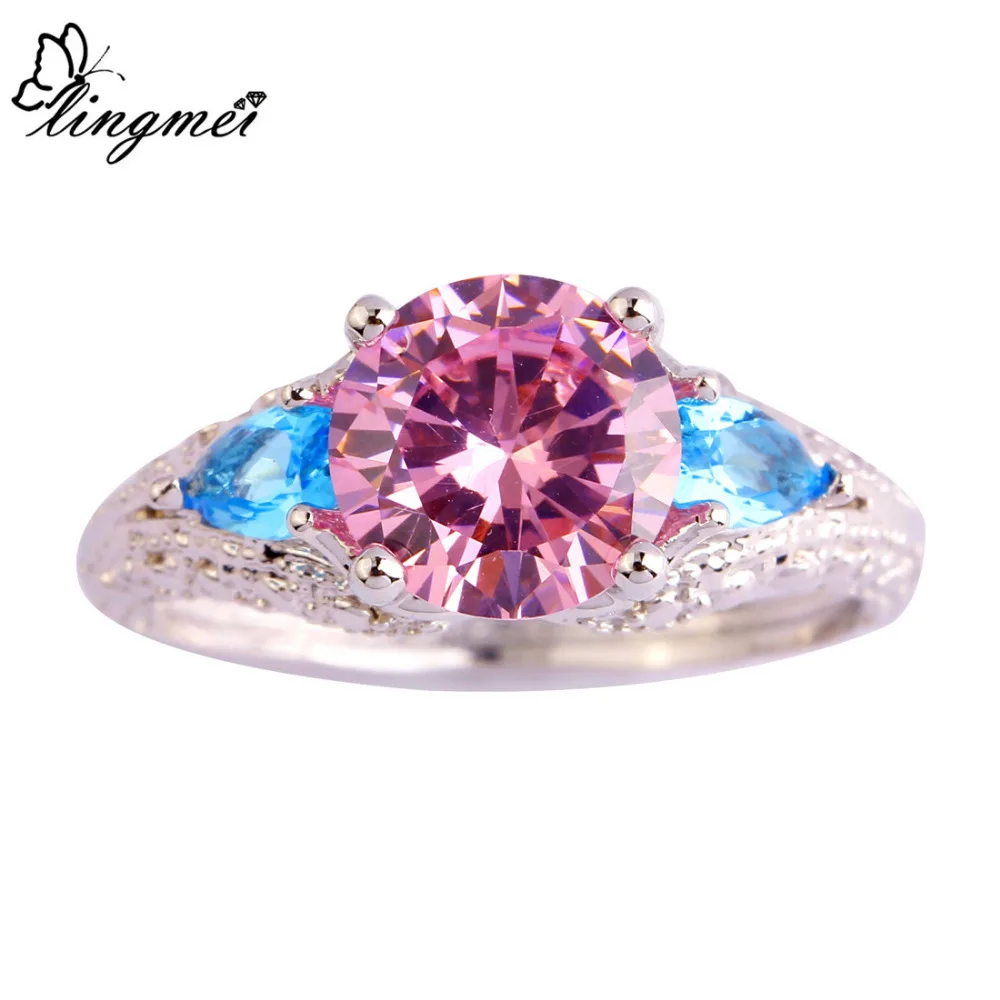 Lingmei новые модные ювелирные изделия Розовый CZ синий CZSilver ColorRing Размер 6-10 11 для