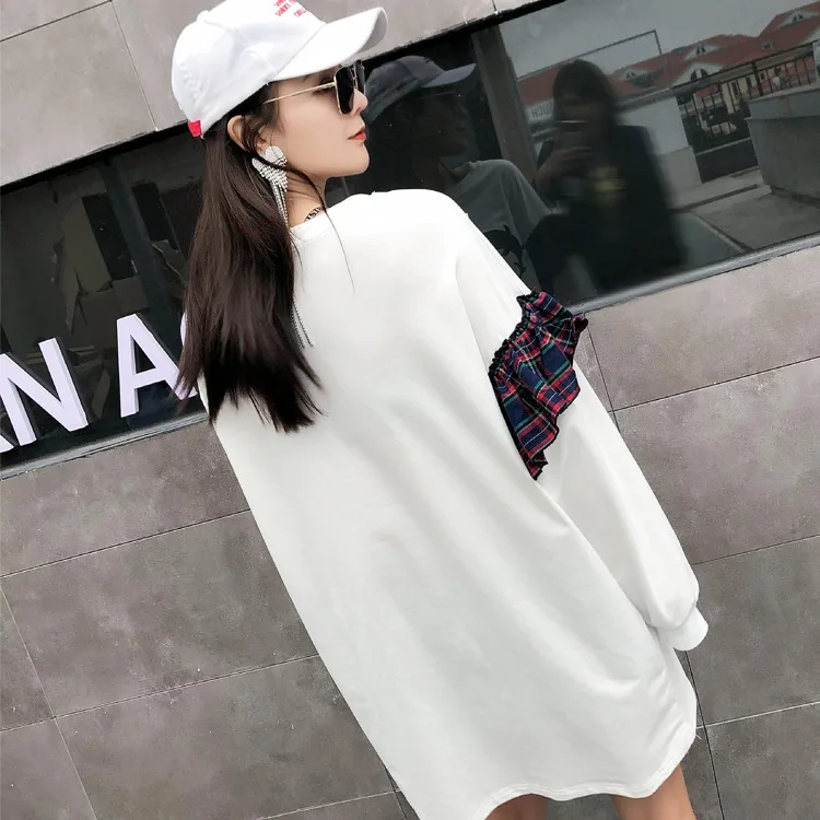 Women's sweater Thai street fashion 2019 spring new cartoon beauty letters sequins spell retro plaid loose T-shirt skirt women | Женская