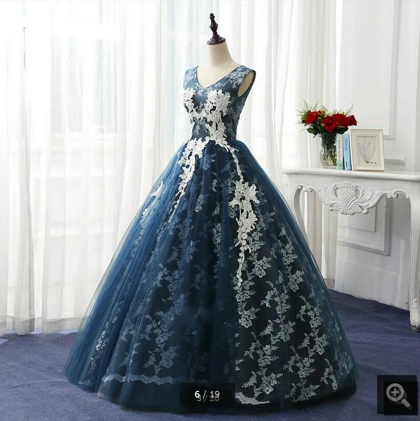 Robe De Soiree темно-синее кружевное бальное платье реальное изображение для