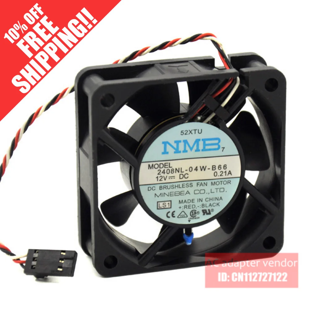 NMB шарикоподшипник 3 провода 12V 0.21A 2408NL-04W-B66 60*60*20 охлаждающий вентилятор