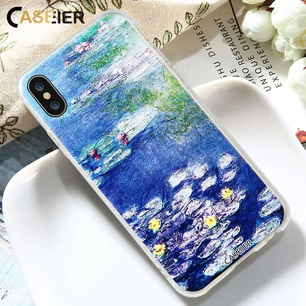 Caseier чехол для телефона iPhone 7 8 Plus мягкая TPU силиконовые Коке IPhone X 6 6s Моне живопись