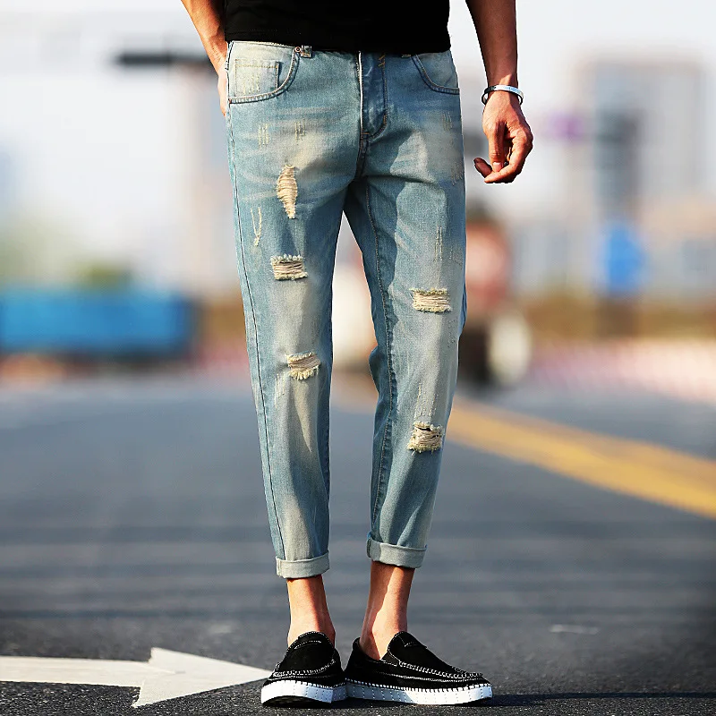 Новая летняя японский отбортовки отверстий 9 джинса размер девять брюки молодые