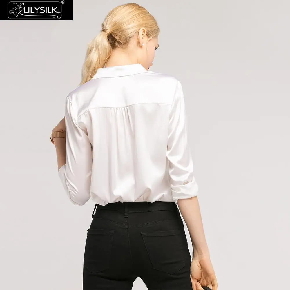 Рубашка LilySilk Женская с длинным рукавом шелковая Элегантная блузка воротником 19