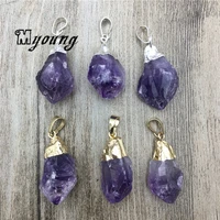 free form raw amethysts quartz nugget point charms natural purple crystal stone pendant for diy jewelry my2045