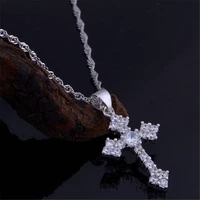 925 silver jesus cross crystal pendant necklace 18 inch chains necklace for women collier fashion jewelry bijoux gifts