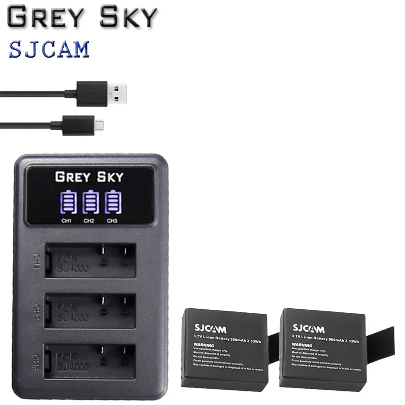 3,7 v 900mAh батарея SJ4000 Батарея SJ5000 SJ6000, Wi-Fi+ ЖК-дисплей 3 лота usb зарядное устройство для спортивной экшн-камеры SJCAM sj 4000 5000 6000 7000 8000 sj9000 M10 - Цвет: charger and 2battery