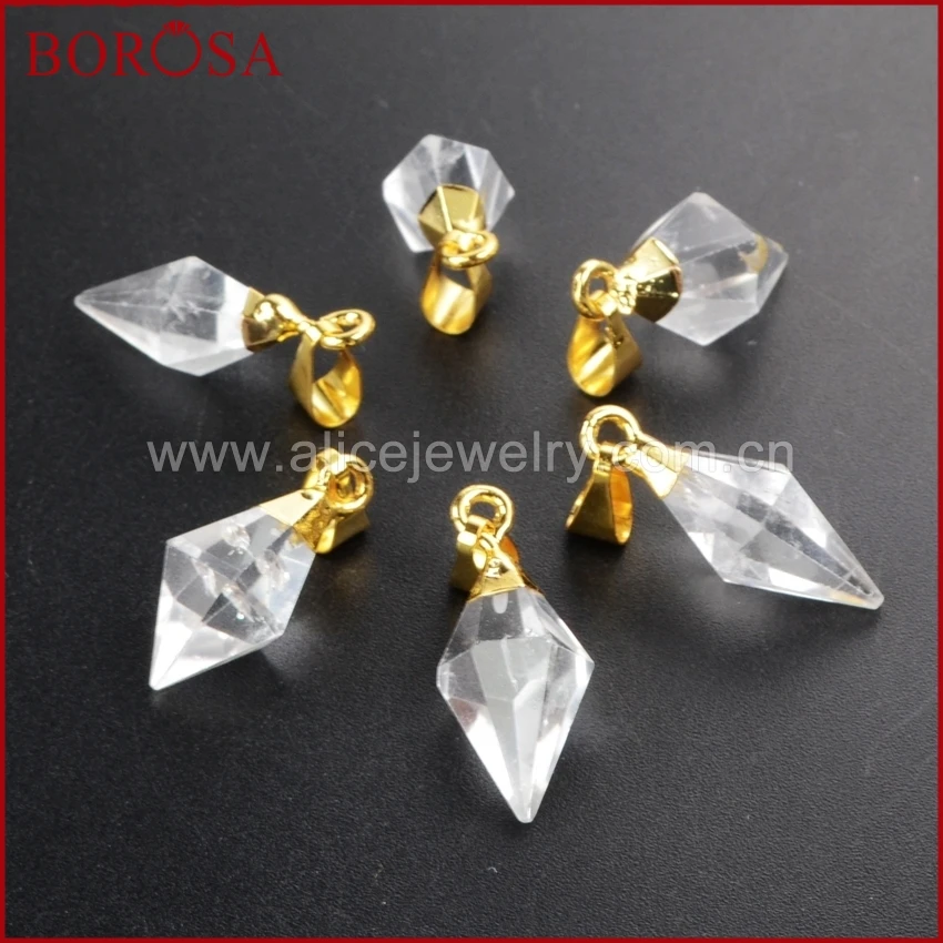 BOROSA белый кварц граненый Пирамида Золотой кулон WX058|f pendant|pendant goldwhite quartz |