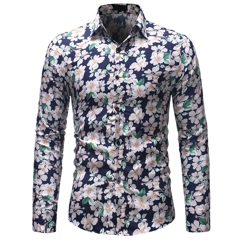 Футболка с рисунком птицы Мужские рубашки длинными рукавами принтом Camisa Masculina
