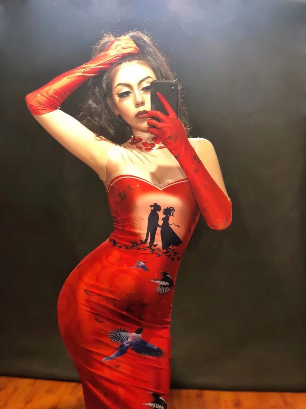 Женское Сексуальное Красное длинное платье без рукавов для ночного клуба с 3D