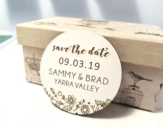 Свадебный магнит с изображением цветов для сохранения даты деревянный на заказ