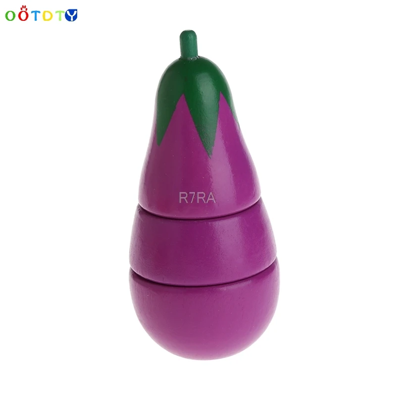 eggplant Деревянные разделочные продукты овощные разделочные Ролевые Игры развивающие игрушки подарок для ребенка-TwFi - Цвет: eggplant