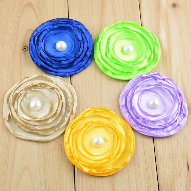 

30 PCS/LOT Fabric flowers with Pearl center free shipping U Pick Colors