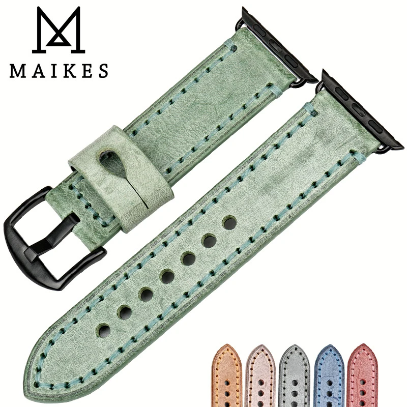 

MAIKES Vintage Genuine Leather Watch Strap Watchband For Apple Watch Bands 44mm 40mm 42mm 38mm Series 6 5 4 3 2 iWatch Bracelet