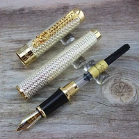luxury jinhao 1200 gel fountain pen set golden silver metal pole office gifts ink pens large nib caneta tinteiro