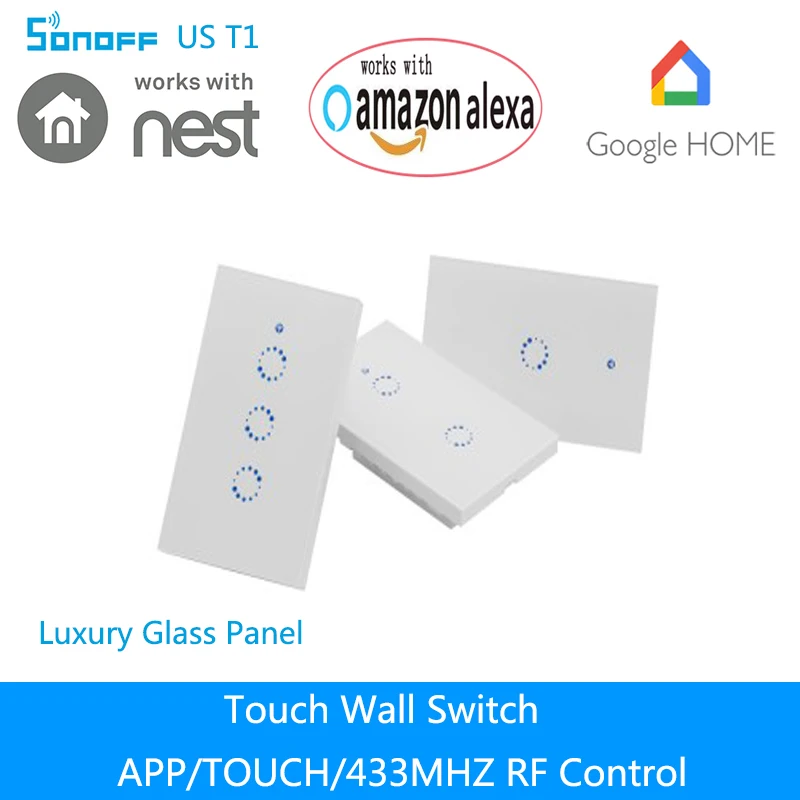 Sonoff нам T1 Смарт настенный выключатель 1 2 3 Gang Touch/WiFi/RF 315/APP дистанционного Smart дома