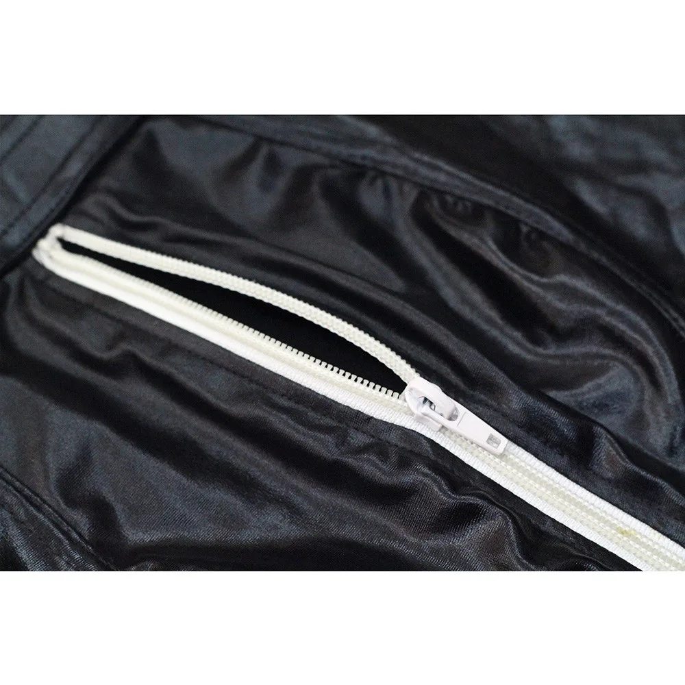 Sexy Men Leather Boxer Underwear Erotic Jockstrap Black Faux Vinyl Male Panties Zipper Front Gay Boxer Shorts Pouch Underpants