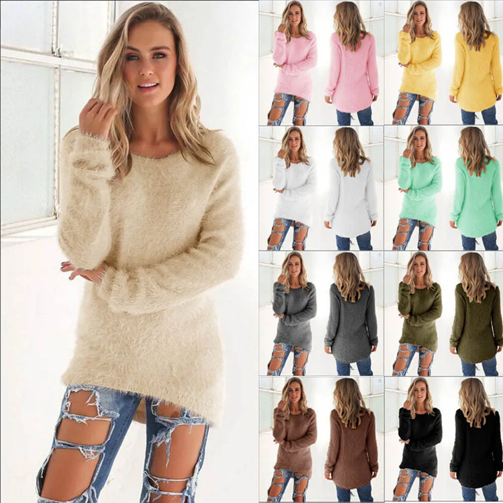 2019 Fashion Casual Solid Long Sleeve Jumper Sweaters Women Tops Autumn Winter Female Color | Женская одежда