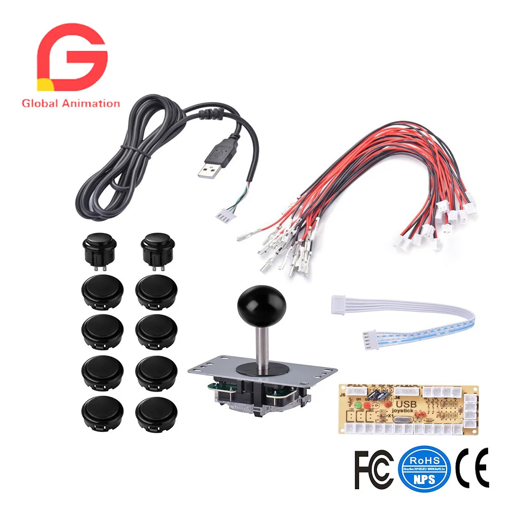Нулевой задержкой Аркады DIY Kit Запчасти USB энкодера+ ДЖОЙСТИК 5Pin рокер+ 10 шт. черный кнопки для маме fight Стик AC784