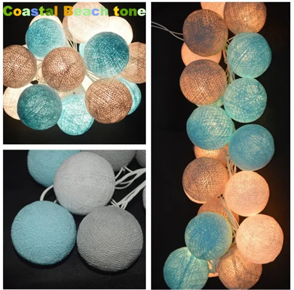 coastal beach tone Тайский стиль хлопковый шар гирлянды фея, Свадьба Рождество Патио Декор Детская лампа Таиланд ручной работы батарея AC plug in - Цвет: coastal beach tone