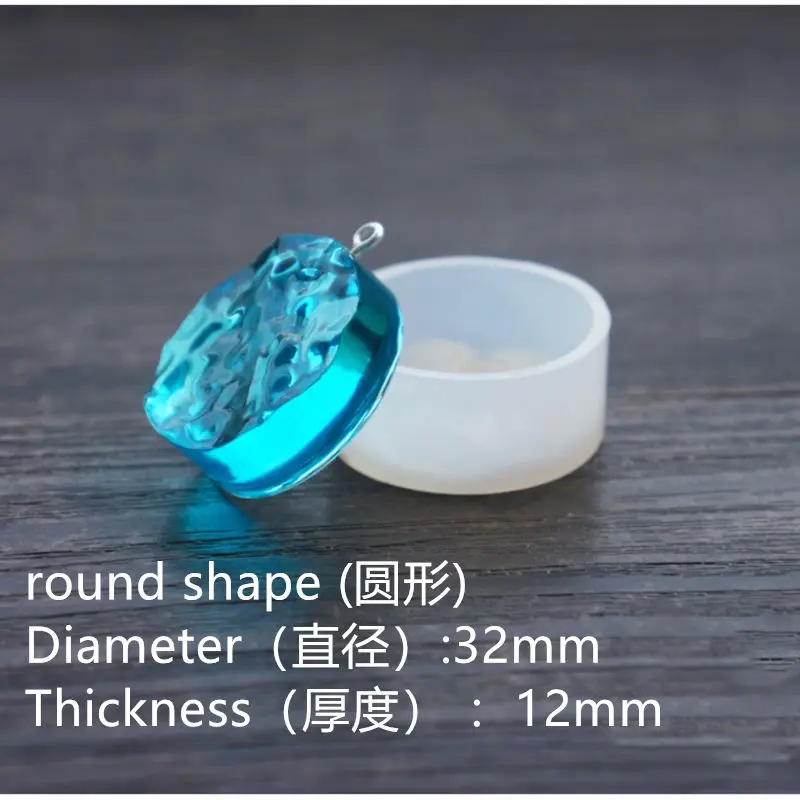 round 32mm Водяная рябь формочка для силиконовой Подвески Смола силиконовая форма ручной работы DIY эпоксидная смола для изготовления ювелирных изделий Смола формы квадратный круглый прямоугольник - Цвет: round 32mm